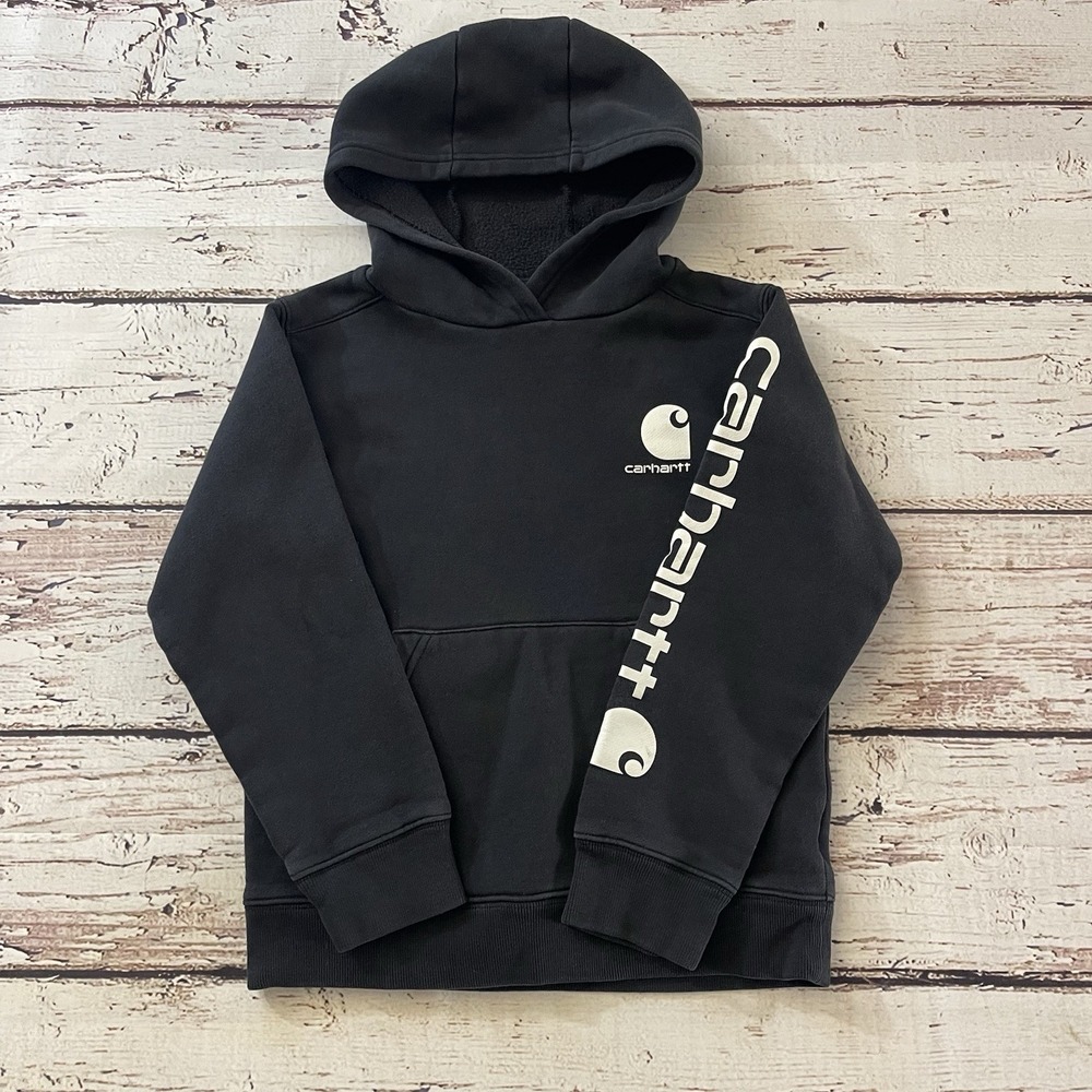 Carhartt Hoodie‎ Boys Small 8-10 Outdoor Black Sweatshirt Rugged Workwear
